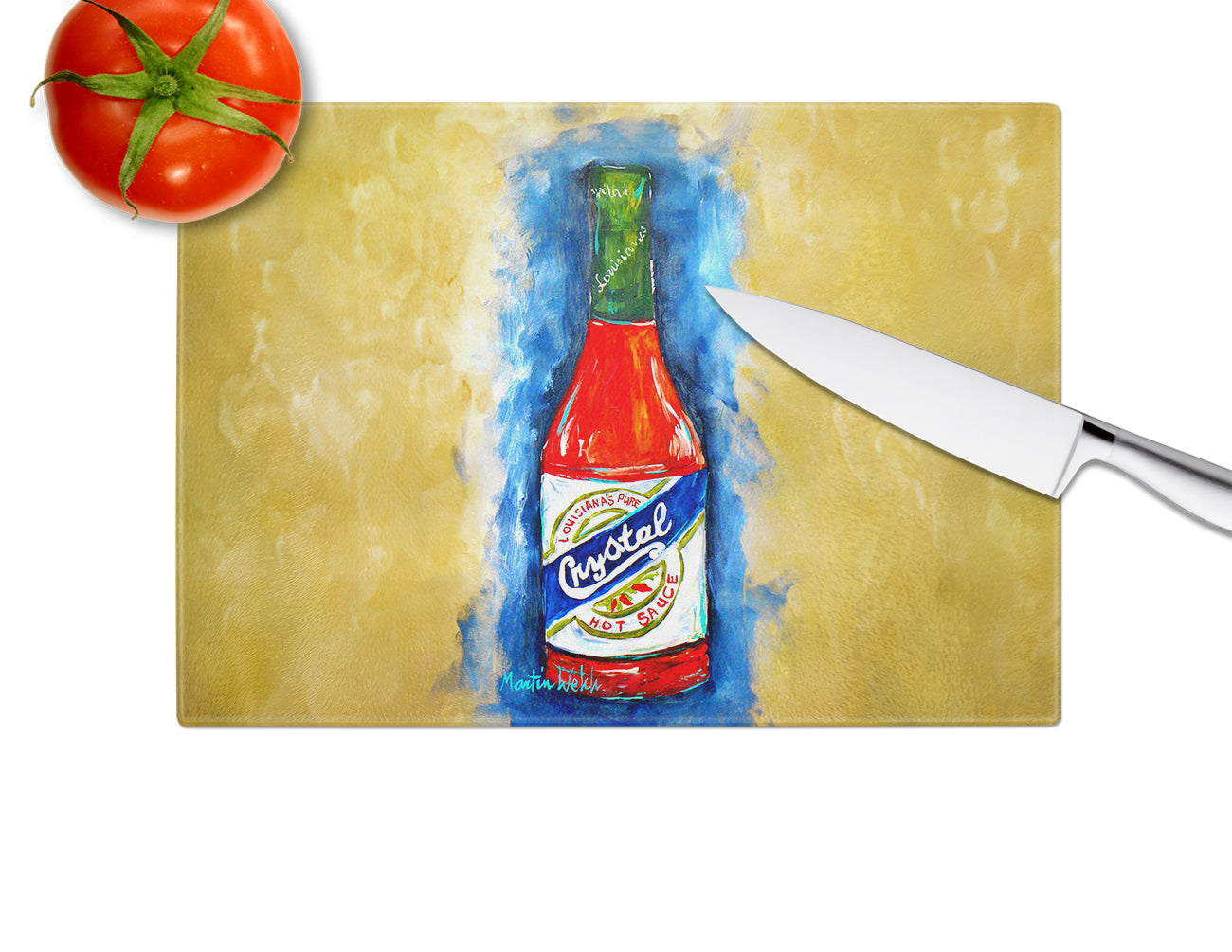 Hot Sauce Crystal Blue Glass Cutting Boards – Durable, Decorative Kitchen Art