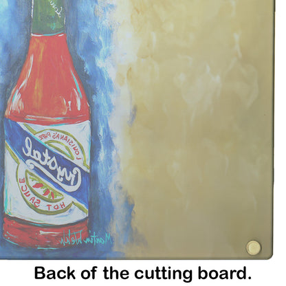 Hot Sauce Crystal Blue Glass Cutting Boards – Durable, Decorative Kitchen Art