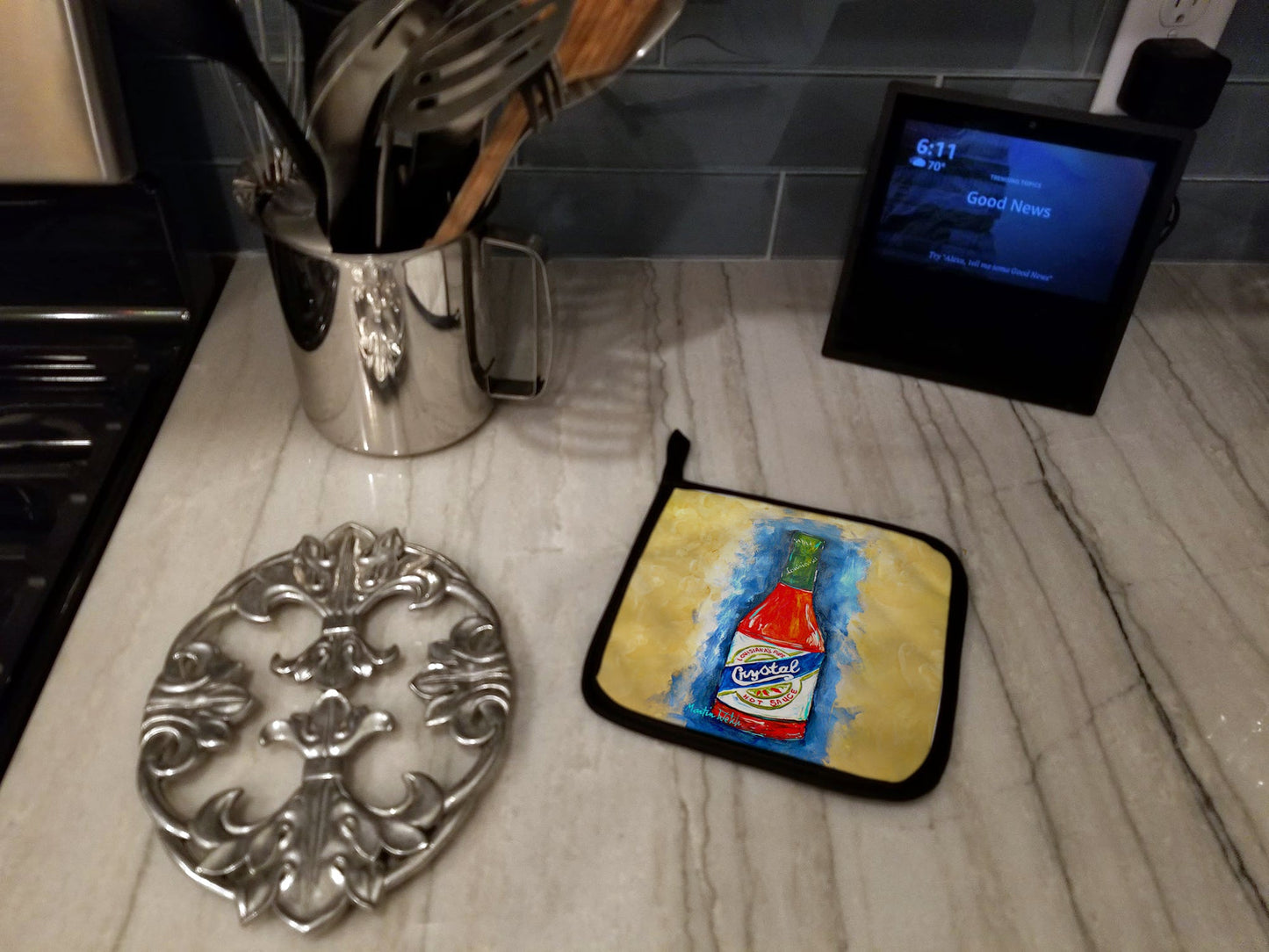 Hot Sauce Crystal Blue Pair of Pot Holders