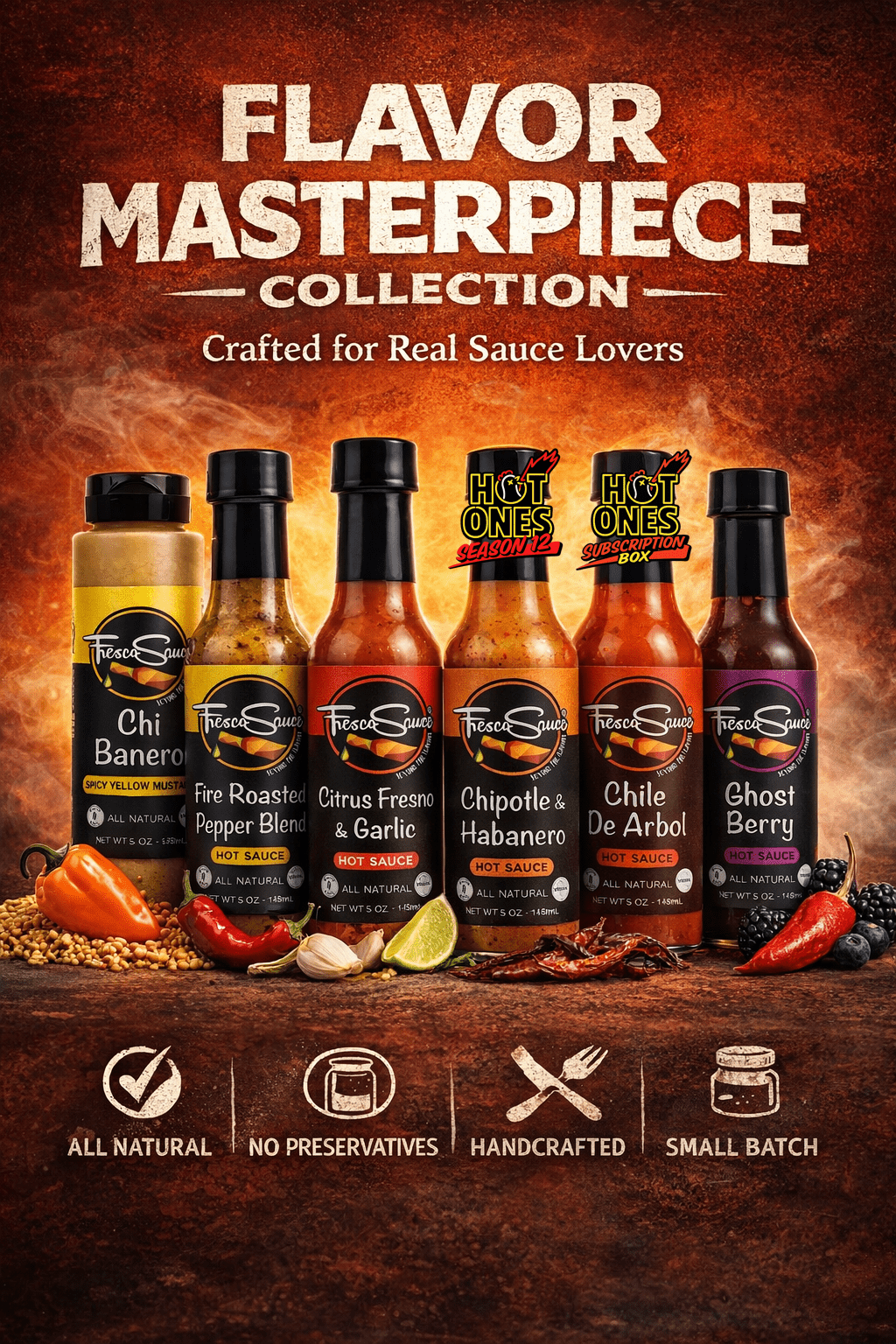 Fresco Sauce King Hot Sauce 6 pack Bundle  | Includes two Hot Ones Featured Sauces
